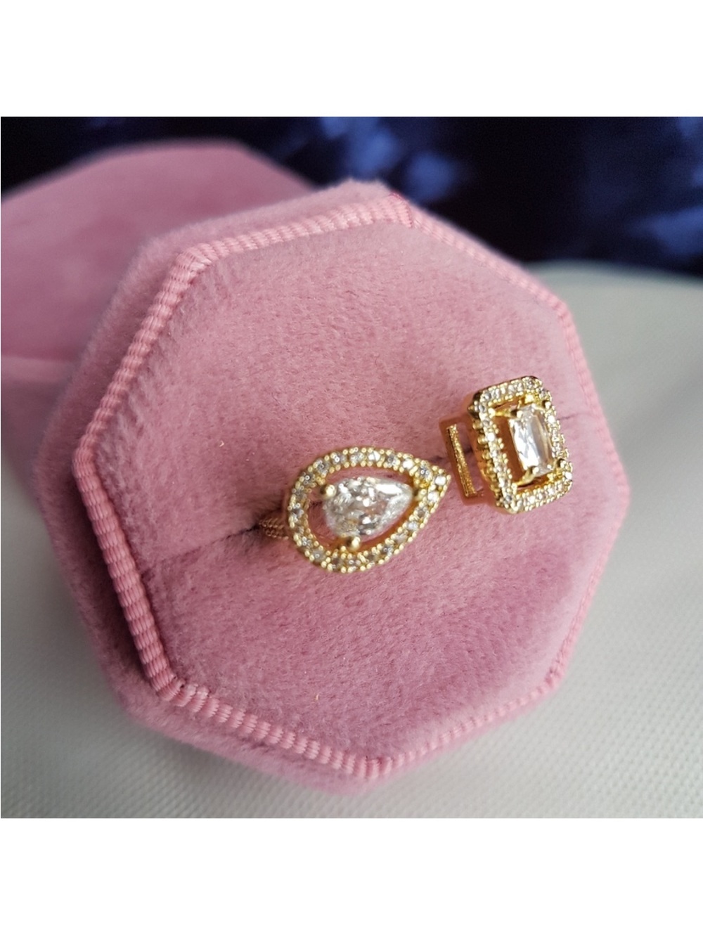 Swarovski Elements Yellow Gold Plated Open Contemporary Ring NEW - Picture 3 of 13